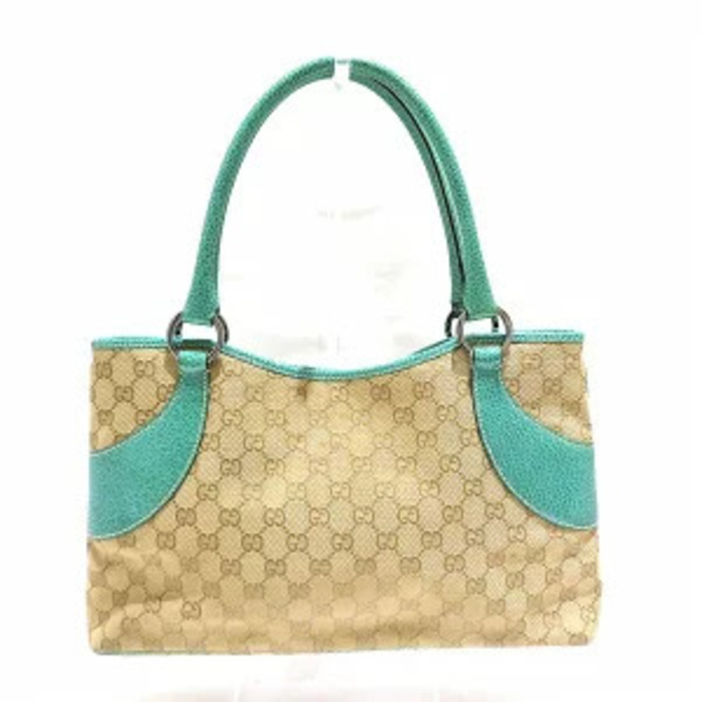 Gucci shoulder canvas beige canvas monogram turquoise GG green bag